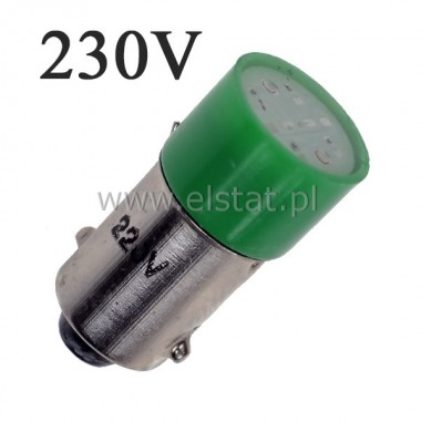 arwka 230V, BA9S bagnetowa zielona LED