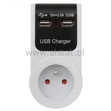 adowarka sieciowa 2x USB, 2A, z gniazdkiem 230V