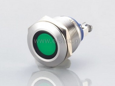 Kontrolka LED 12V; metalowa zielona; otwr 19mm