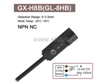 Mini czujnik indukcyjny; NPN; NC; 2,5mm; czoowy