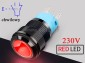 Przycisk chwilowy 16mm; czerwony LED 230V; ON-OFF