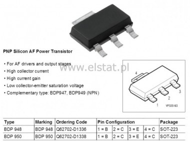 BDP 948  PNP  45V  3A  3W  wzm;85-475 SOT223