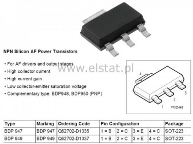 BDP 949  NPN  60V  3A  3W  wzm;85-475 SOT223