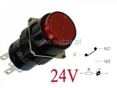 Przycisk chwilowy LAS1-AY-11R 24V, czerw. 1NO/ 1NC
