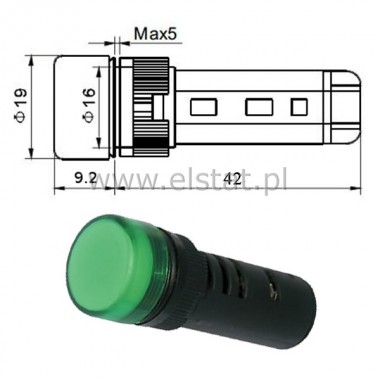 Kontrolka AD16-16E, 24V AC/DC zielona 16mm