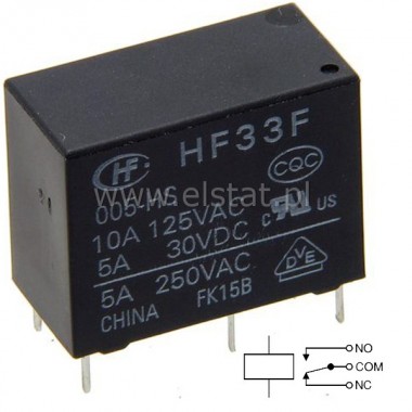 Przekanik 1x styk przeczny 5V  5A   HF 33F
