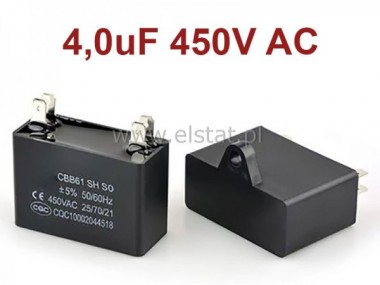 4,0uF 450V  kondensator silnikowy; zcza 6,3mm