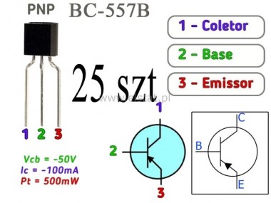 BC 557B tranzystor PNP 45V 0,1A; TO92 - 25szt