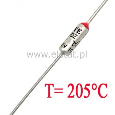 Bezpiecznik termiczny 10A  205C  axialny; THT