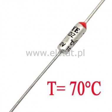 Bezpiecznik termiczny 10A  70C  axialny; THT