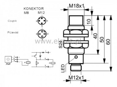 Czujnik indukcyjny TID1808 ZPK ( PNP, NO,  M12)