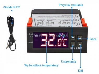 Elektroniczny regulator temperatury 230V AC; NTC