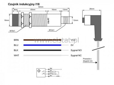 Indukcyjny 18mm; PNP; NO; NC; M12; kabel ktowy