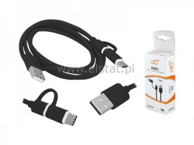 Kabel USB - USB Type-C / micro USB 2w1, czarny.