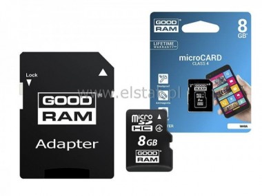 Karta Micro SD  8GB  class4;  adapter GOODRAM