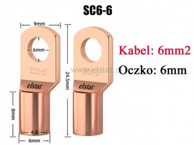 Konektor oczkowy miedziany 6mm; kabel do 6mm2;