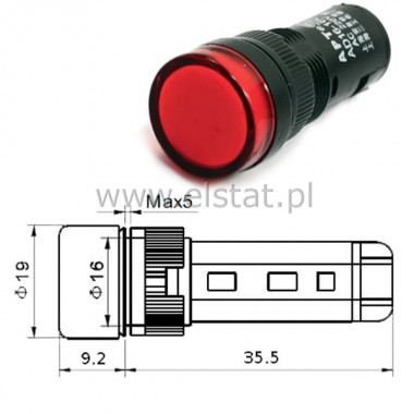 Kontrolka  AD16-16C, 12V AC/DC czerwona 16mm/47mm