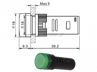 Kontrolka AD16-16E, 12V AC/DC zielona  16mm/51mm