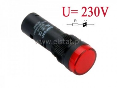 Kontrolka  AD16-16E, 230V czerwona 16mm/39mm