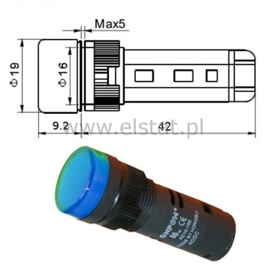 Kontrolka AD16-16E, 24V AC/DC niebieska 16mm