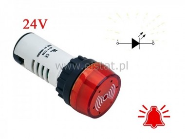 Kontrolka AD16-22SM  24V mig + buzer czerw 22mm