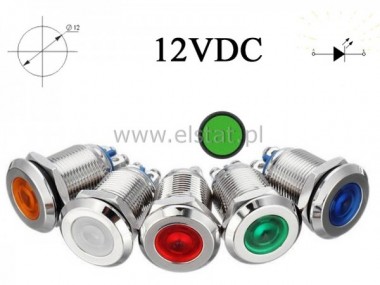 Kontrolka LED 12V metalowa zielona; fi=12mm 