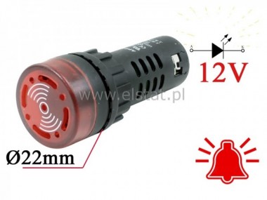 Kontrolka LED; fi montaż =22mm 12V z buzzerem