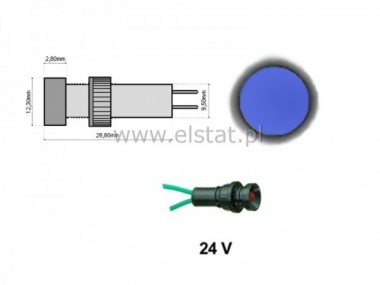 Kontrolka LED 5mm; 12V/DC+ przew.  niebieska