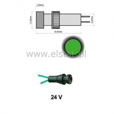 Kontrolka LED 5mm  24VDC + przew.  zielona