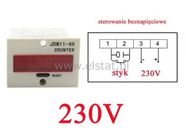 Licznik imp. JDM11-6H 230VAC  LED 6-cyfr na panel