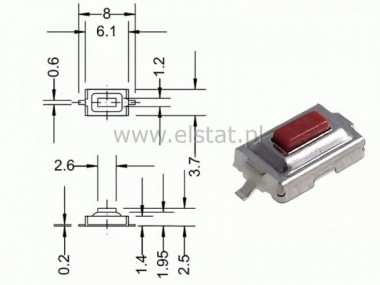 MicroSwitch SMD 6,1x3,7mm h-2,5mm  ( 0,55mm) 160gf