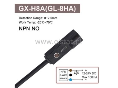 Mini czujnik indukcyjny; NPN; NO; 2,5mm; czołowy