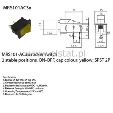 Prze. koys.  6A 250V  2pin ty