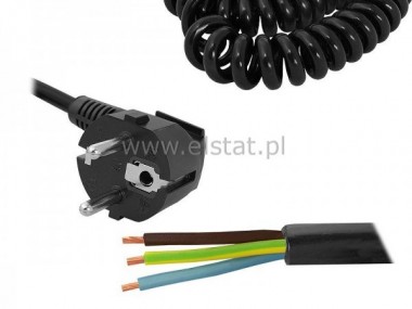 Kabel spiralny jednostr. 5m 3x1,5mm czarny kt.