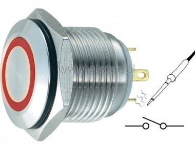 Przycisk chwilowy,16mm nikiel, czerwony LED 12V