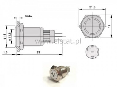 Przycisk chwilowy 16mm wyst czerwona