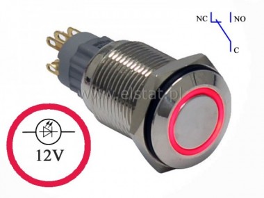 Przycisk chwilowy 16mm;  paski LED czerwony 12V