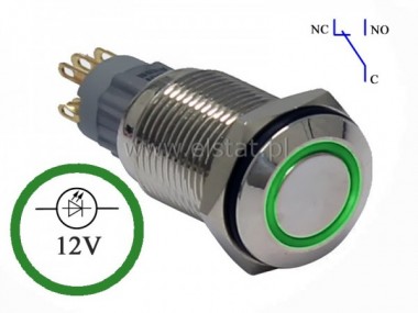 Przycisk  chwilowy 16mm; paski LED zielony 12V