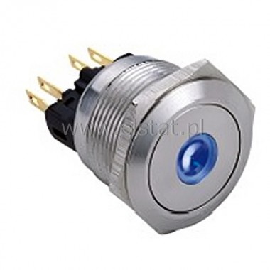 Przycisk chwilowy LED 24V; niebieski płaski; 22mm 