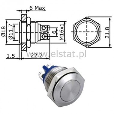 Przycisk  chwilowy 16mm paski stal 36V - rubki