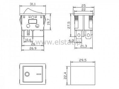 Przycisk stabilny pod. czerwony; 230V 40A 6P