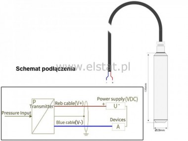 Sonda hydrostatyczna poziomu; 4-20mA; 5m; kabel 6m