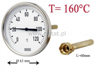 Termometr tarczowy bimetal, sonda, 160°C, 60mm