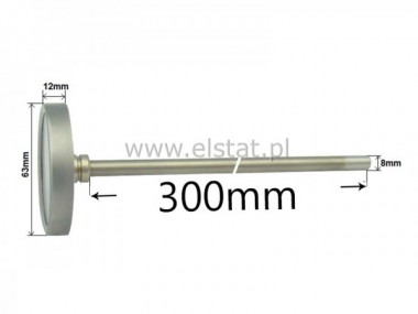 Termometr tarczowy bimetal, sonda 300mm, 500°C