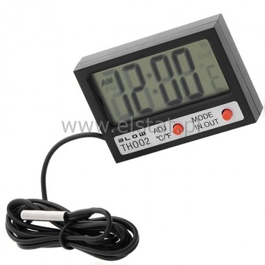 Termometr wew.LCD czarna obud.+ zegar -10 +50stC 