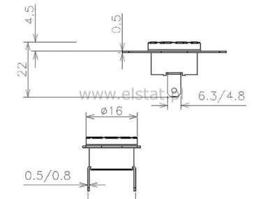 Termostat bimetaliczny 16A 250VAC 185C pionowy NC