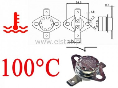 Termostat bimetaliczny 250VAC 10A 100C poziomy NC