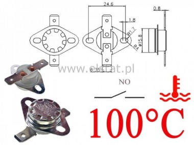 Termostat bimetaliczny 250VAC 10A 100C poziomy NO