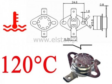 Termostat bimetaliczny 250VAC 10A 120C poziomy NC