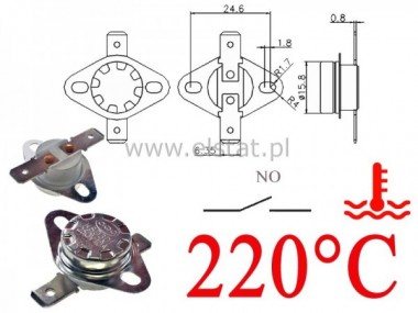 Termostat bimetaliczny 250VAC 10A 220C poziomy NO